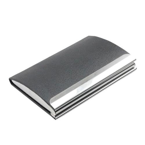 Metal Name Card Flip-Open Holder With Textured PU Leather Curved Cover One Dollar Only