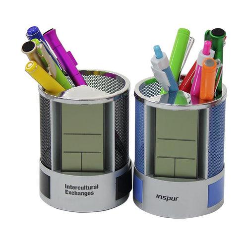 Steel Mesh Pen Holder With Electronic Calendar One Dollar Only