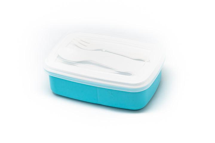 plastic lunch box with cutlery set
