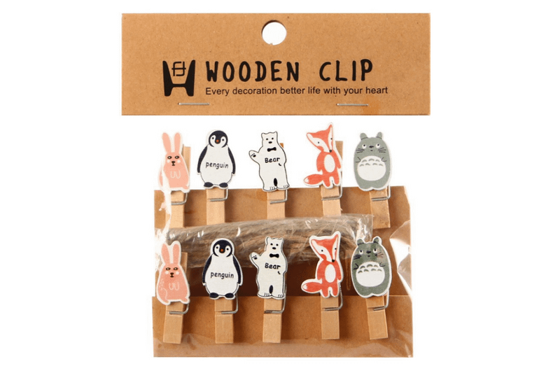 Animal Theme Wooden Clip with Twine Art Craft & D.I.Y One Dollar Only