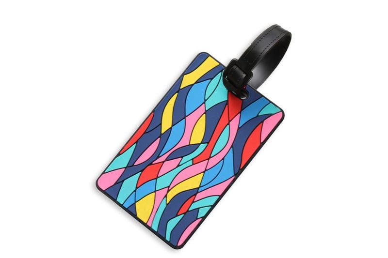 Geometric Abstract Design Bold Colors on Black Luggage Tag Key Chains One Dollar Only