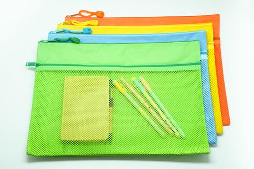 2 Compartment Fabric Neon Colour Zipper Pencil Case (A4) Cases One Dollar Only