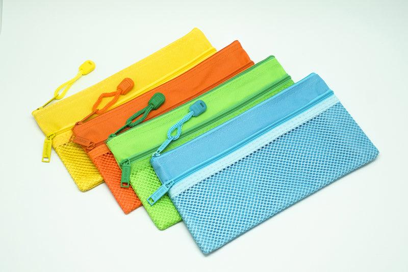 2 Compartment Fabric Neon Colour Zipper Pencil Case (PC) Cases One Dollar Only