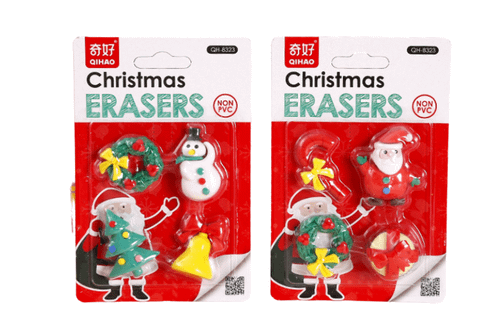 4 piece Christmas Theme Erasers Seasonal One Dollar Only