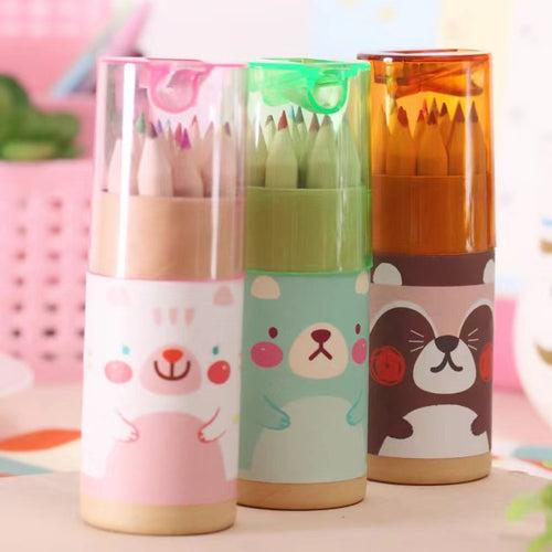 Animal Theme Tube Colour Pencil with Sharpener Colouring Materials One Dollar Only