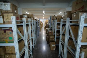 Fully stocked warehouse of printing facility
